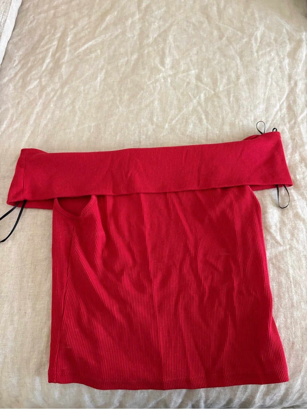 Red Ribbed Off-Shoulder Women's top